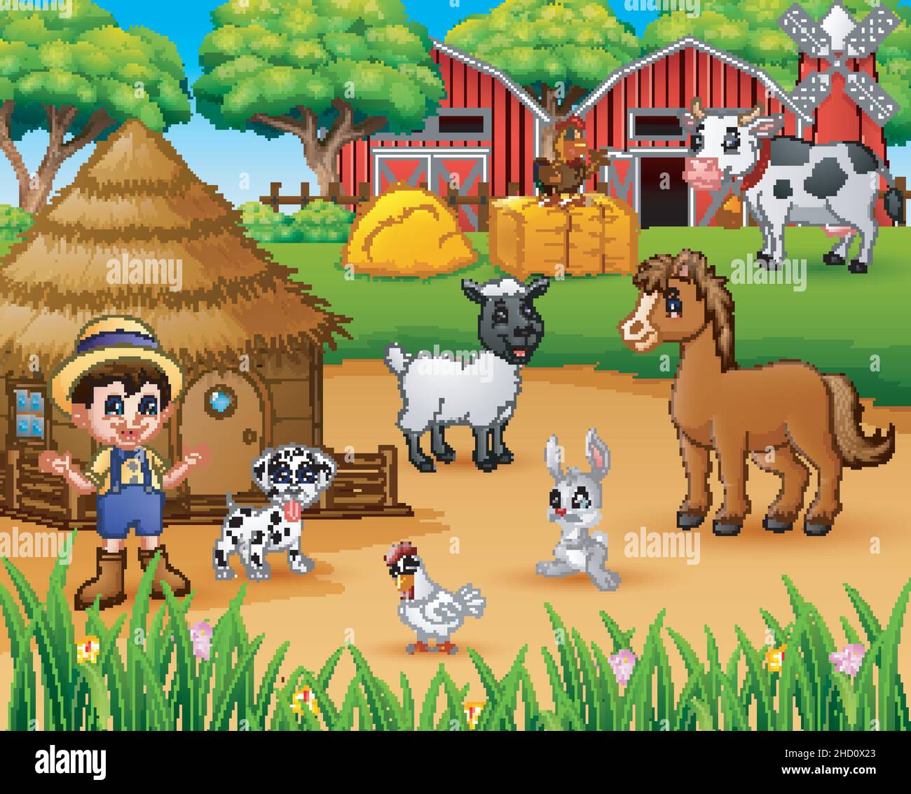 Farmer and farm animal in the farmyard Stock Vector Image & Art - Alamy