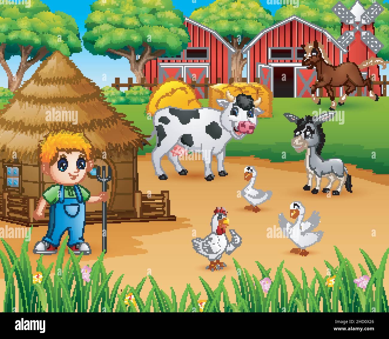Farmer and farm animal in the farmyard Stock Vector Image & Art - Alamy