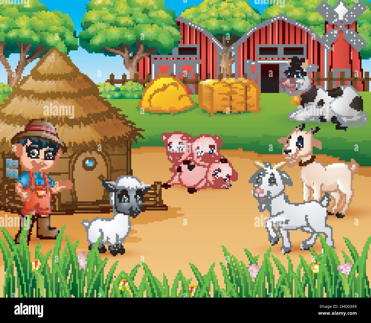 Farmer and farm animal in the farmyard Stock Vector Image & Art - Alamy