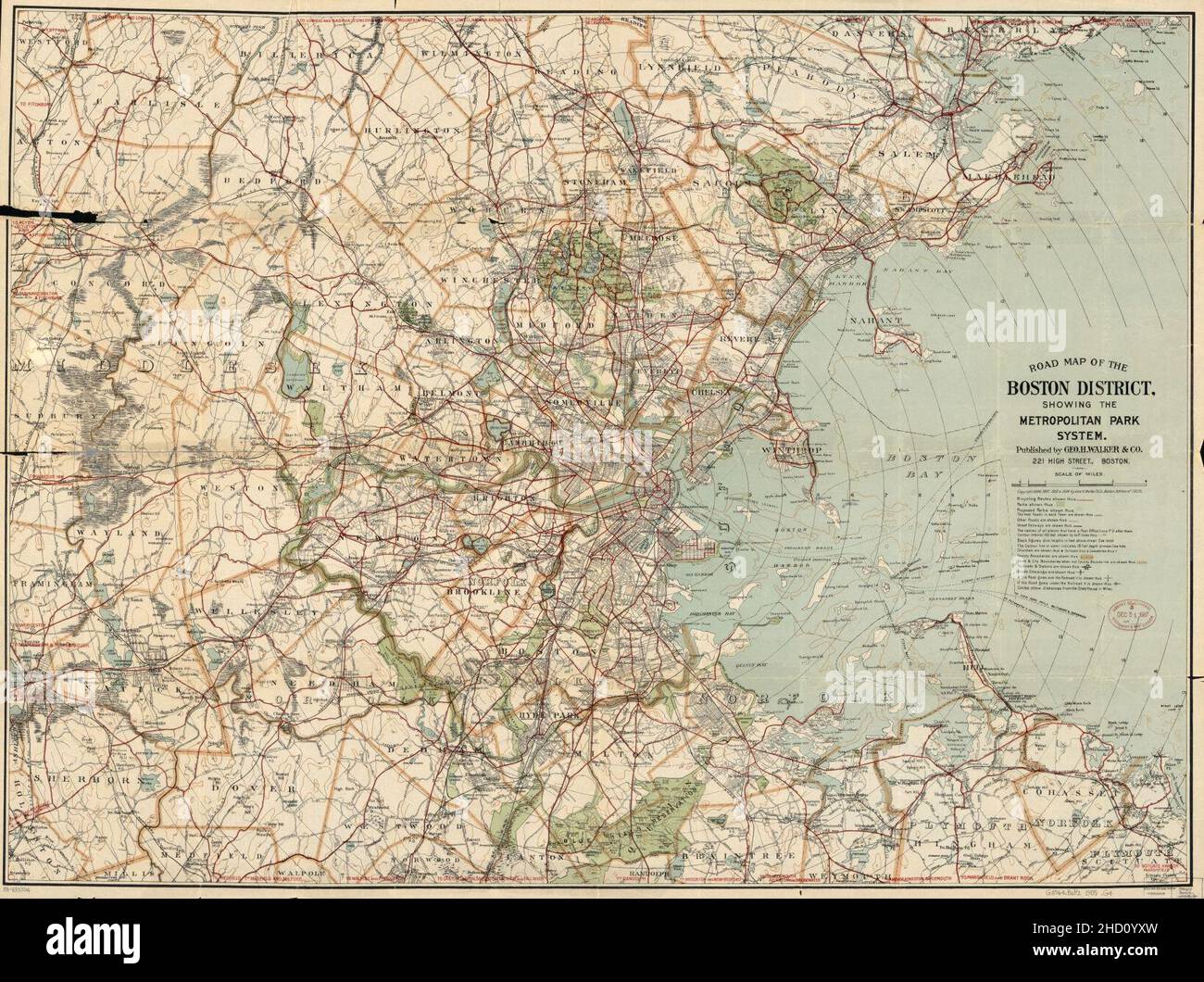 Road map of the Boston district showing the metropolitan park system