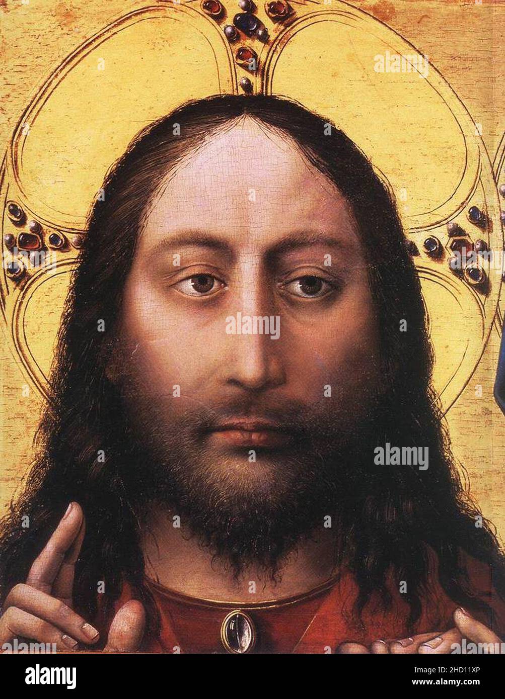 Robert Campin - Blessing Christ and Praying Virgin (detail Stock Photo ...