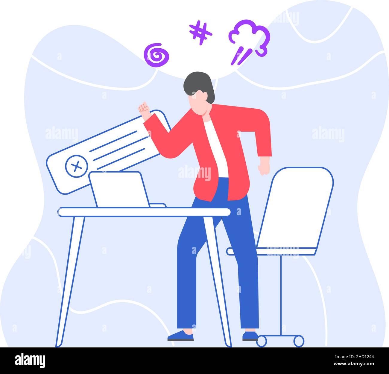 Angry office worker at work place, computer error Stock Vector Image ...