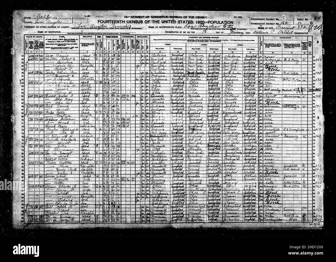 Robert Enrique Muller in the 1920 US census living in Los Angeles