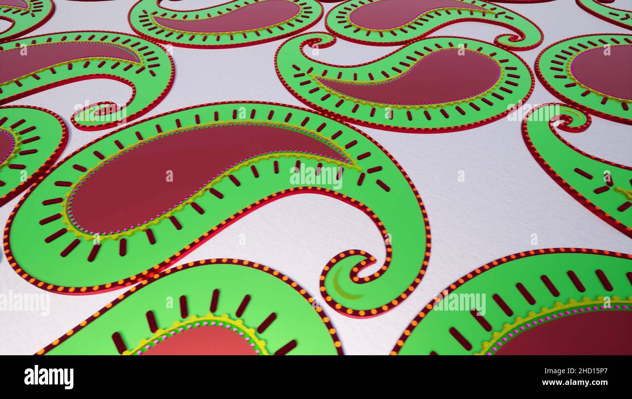 Metallic paisley beautiful gradient texture ethnic patterns elements for design intro 3d render Stock Photo
