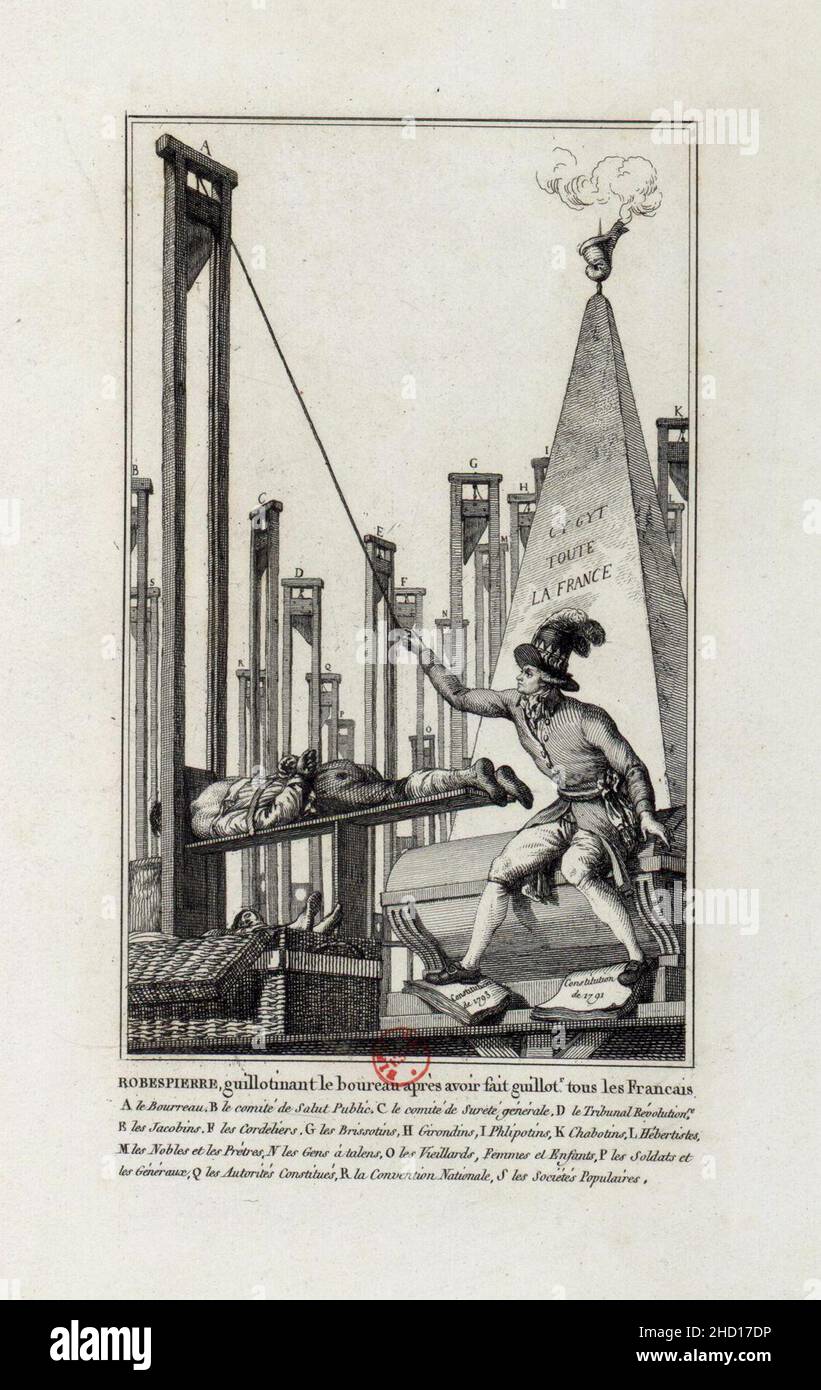 Robespierre guillotinant le boureau après avoir fait guillot.r tous les Français Stock Photo Alamy
