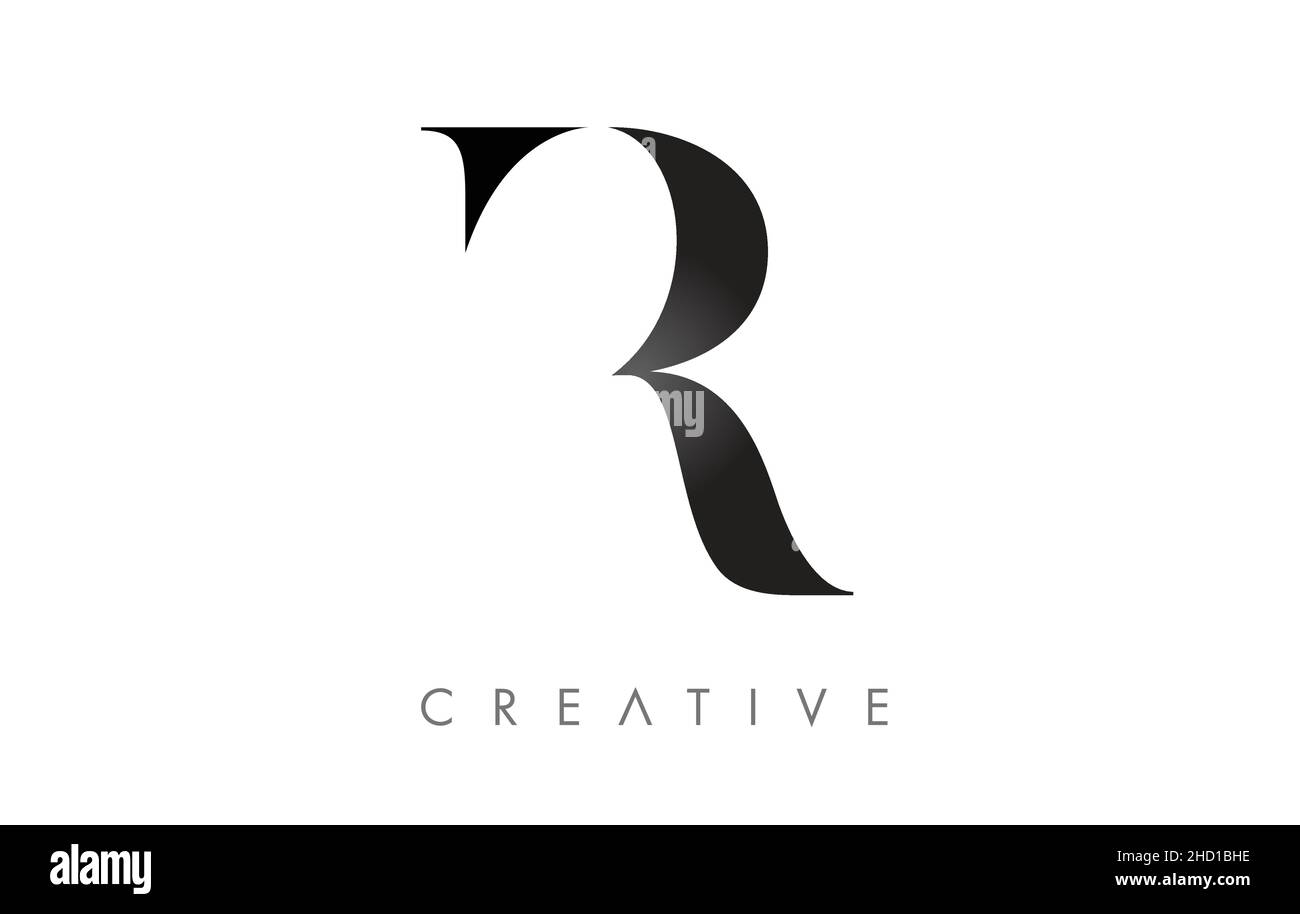 R Serif Letter Logo with Minimalist Design in Black and White Vector ...