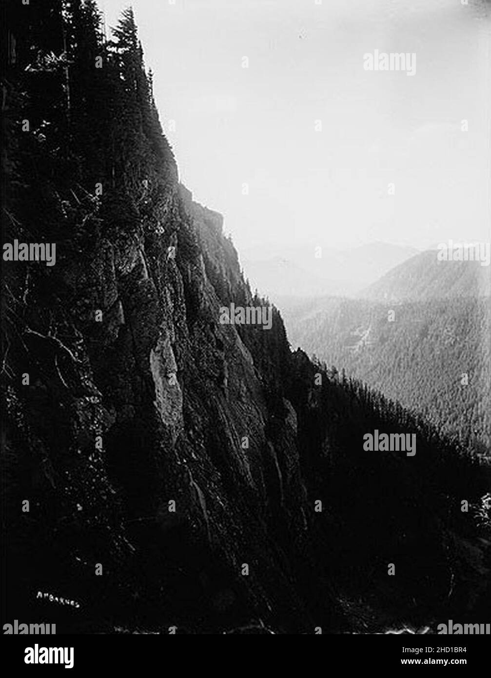 Rocky cliff near Indian Henry's Hunting Ground, Mount Rainier National Park, Washington, ca 1909 (BAR 72). Stock Photo