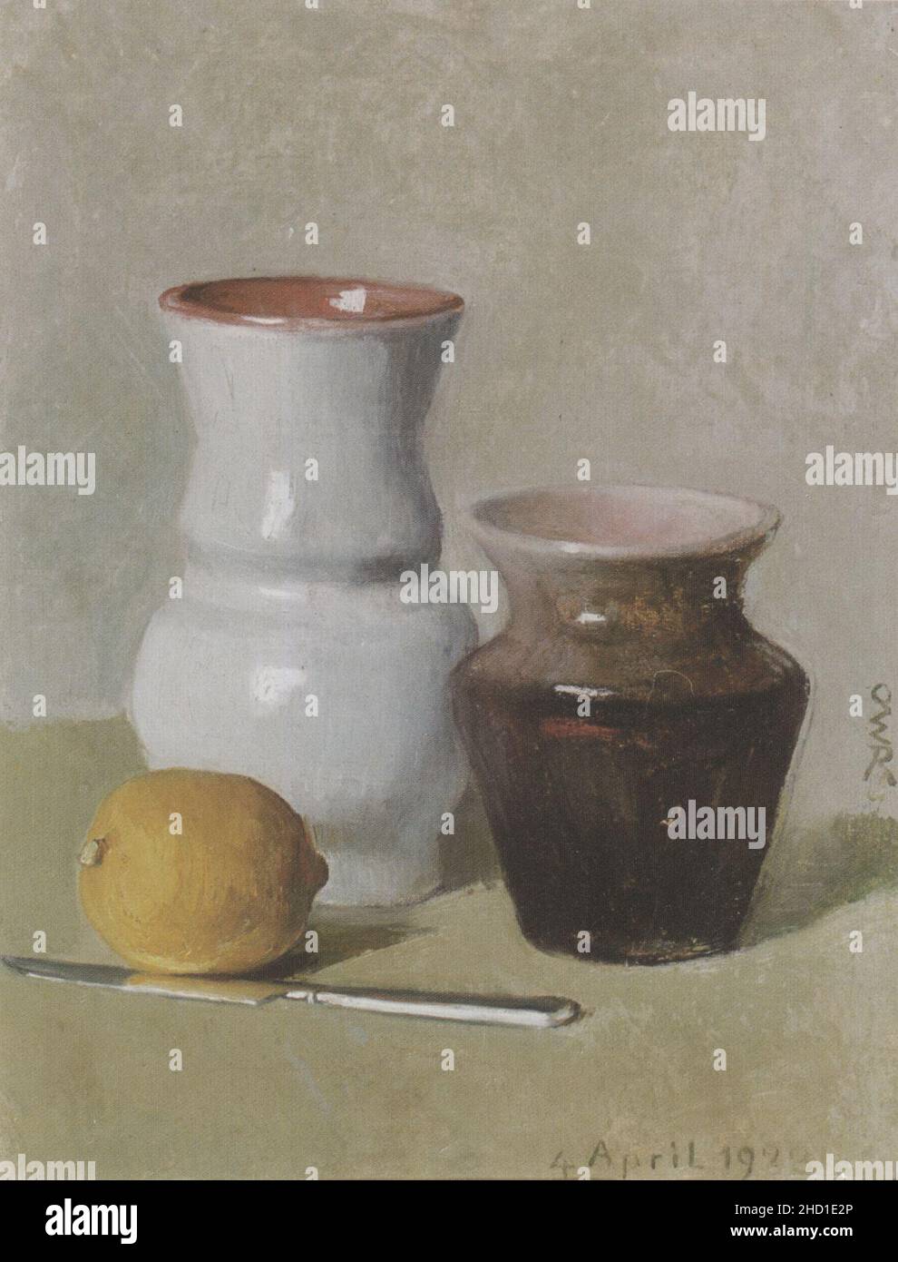 Roederstein 1929 Stilleben mit Vasen Messer und Zitrone. Stock Photo