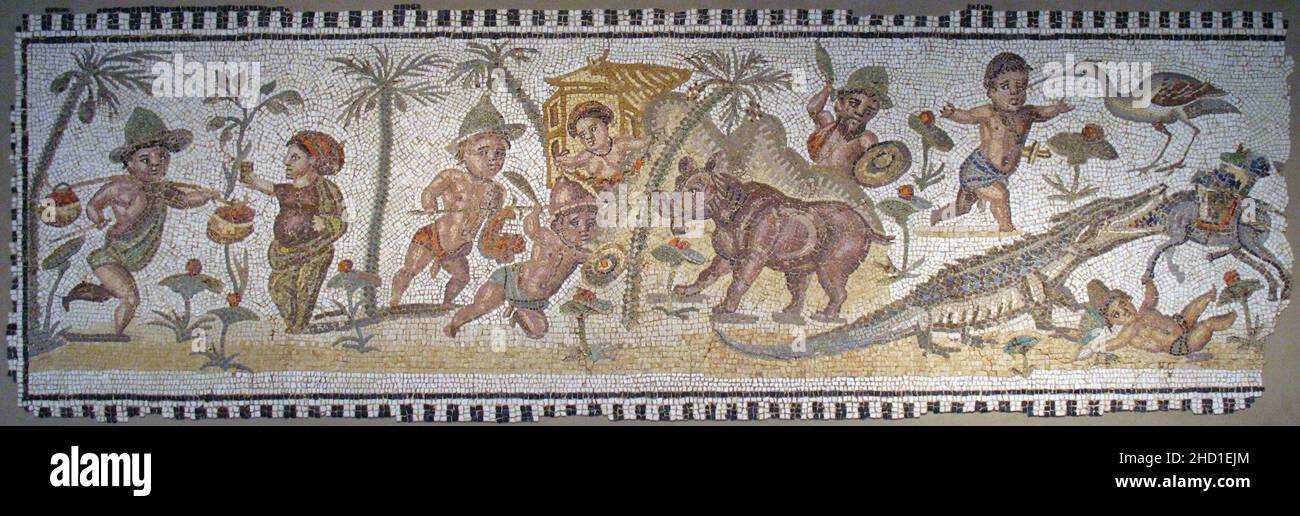 Roemisches Mosaik mit Pagmaeen anagoria. Stock Photo