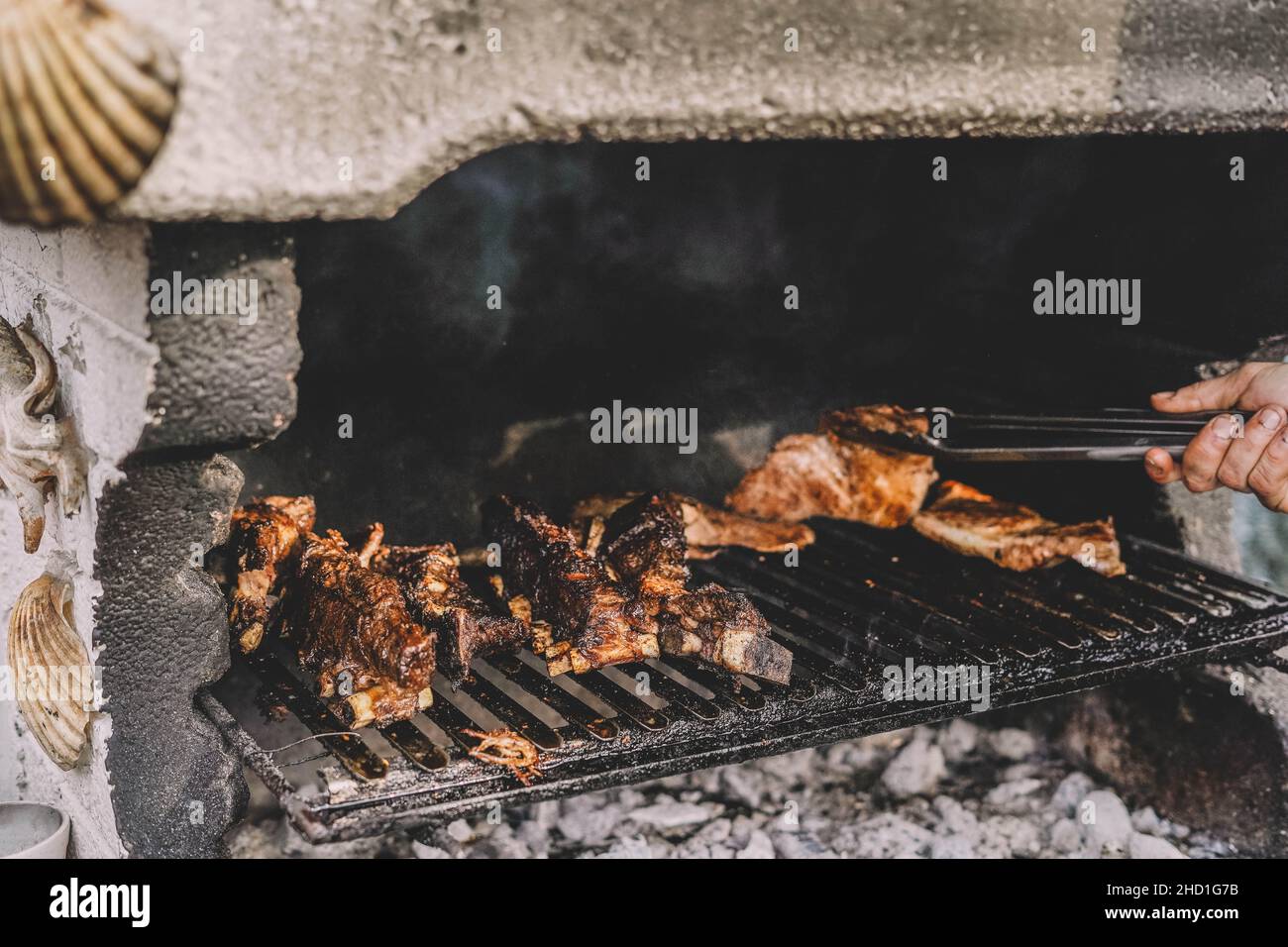 South American style barbecue with different cuts of veal and blood sausage Stock Photo