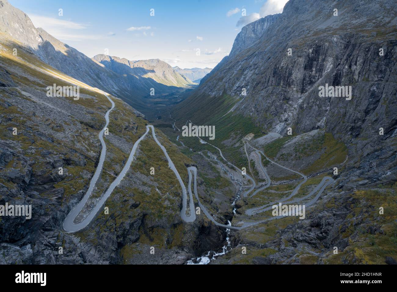 Serpentines of famous mountain road Trollstigen, or Troll Stigen, in Norway.  Dramatic mountain valley with road winding through it in early autumn Stock  Photo - Alamy