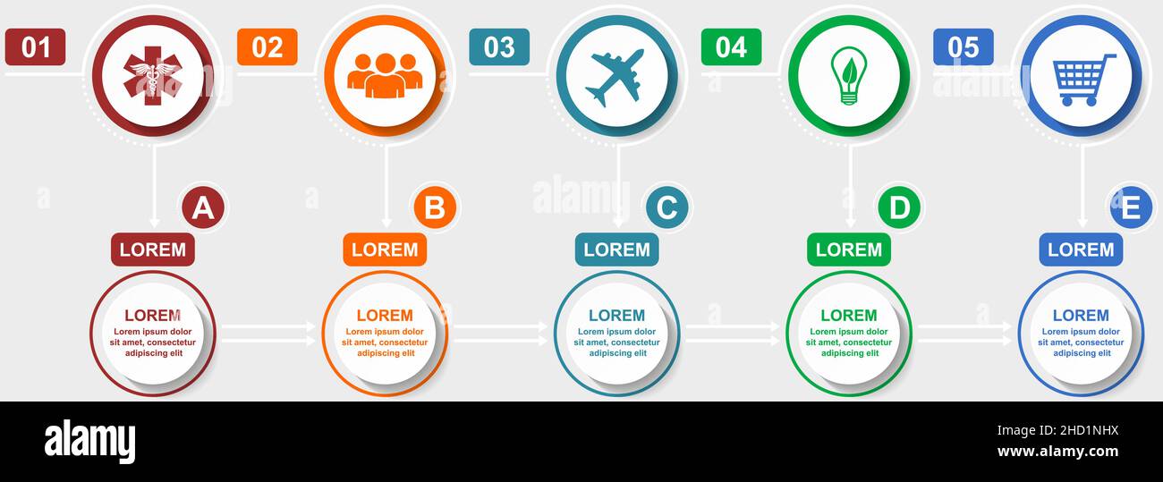 Business infographic vector template for chart, flat design presentation, editable workflow, graph with 5 options  ready to use Stock Vector