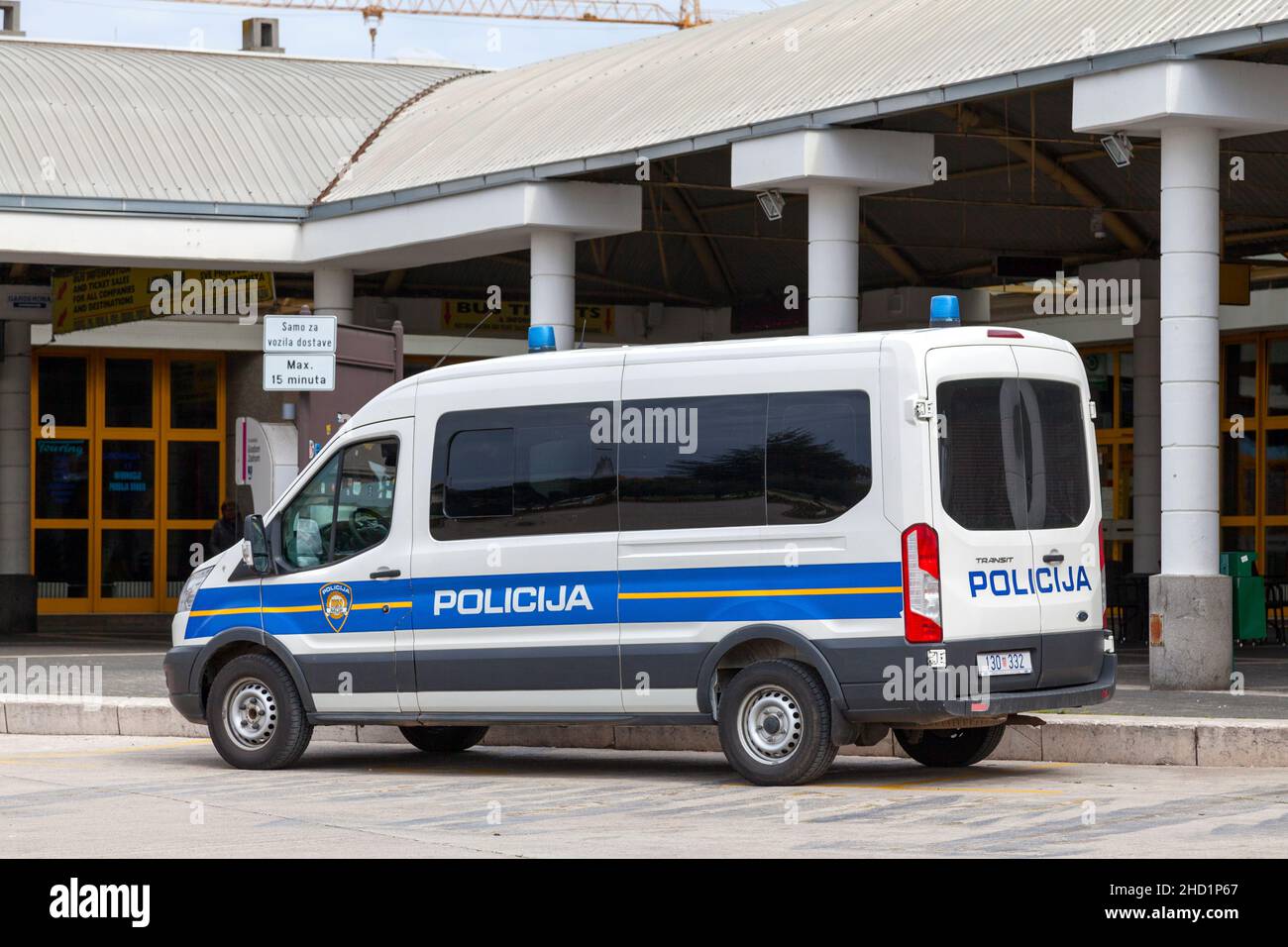 Zadar, Croatia - April 14 2019: Police van parked at the Bus Terminal. Stock Photo