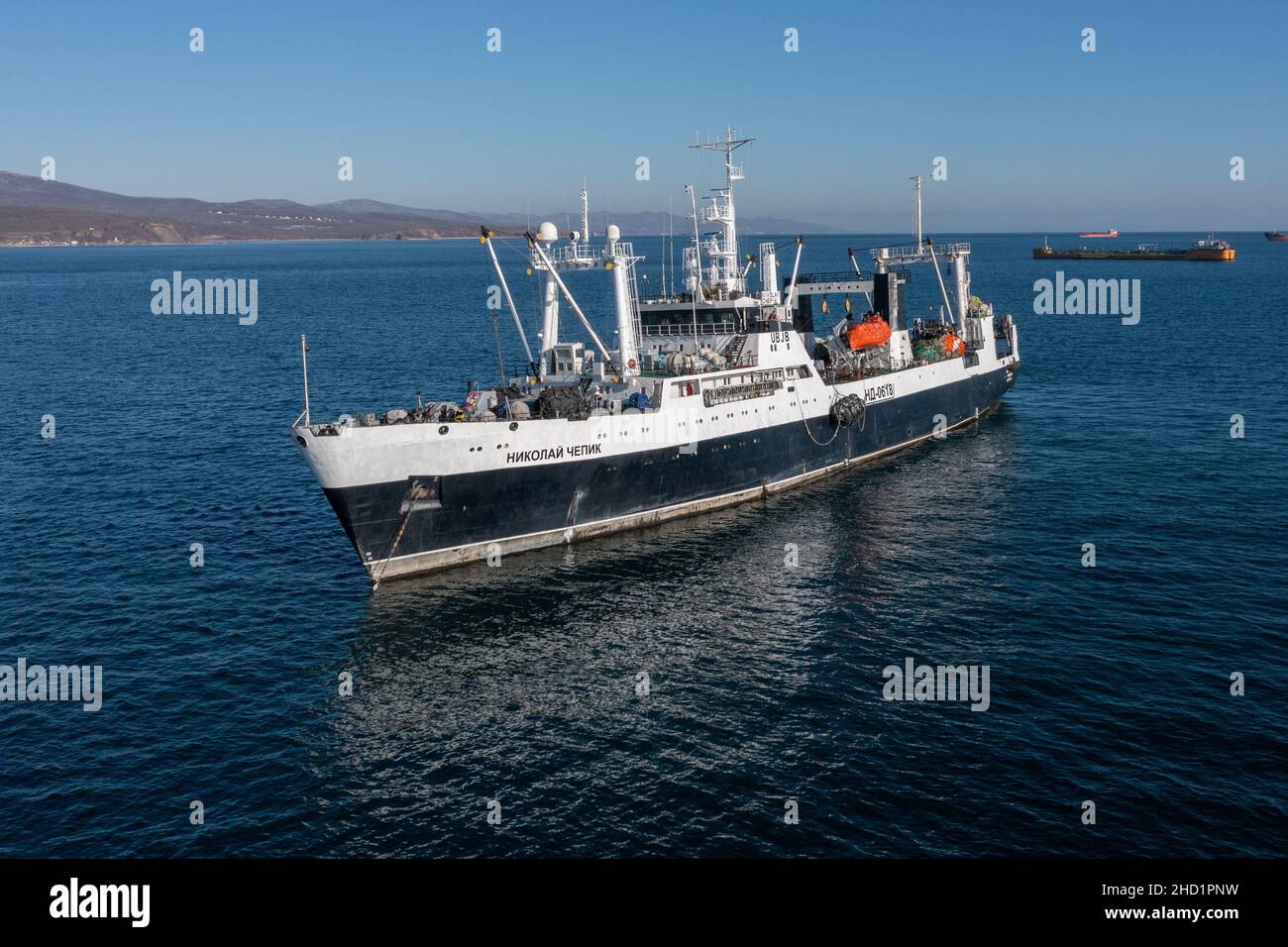 Vladivostok, Russia - December 18, 2021:Fishing sea trawler at sea. Stock Photo