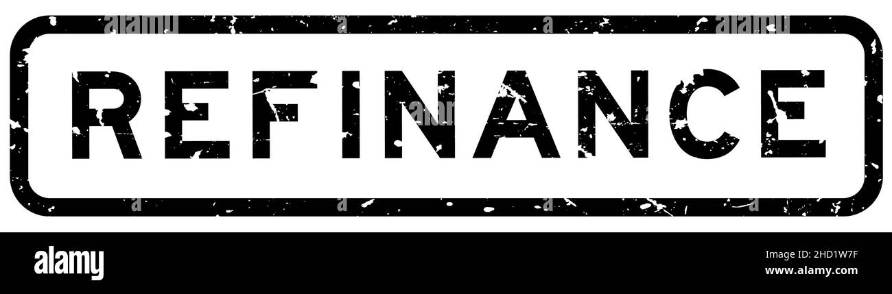 Grunge black refinance word square rubber seal stamp on white ...