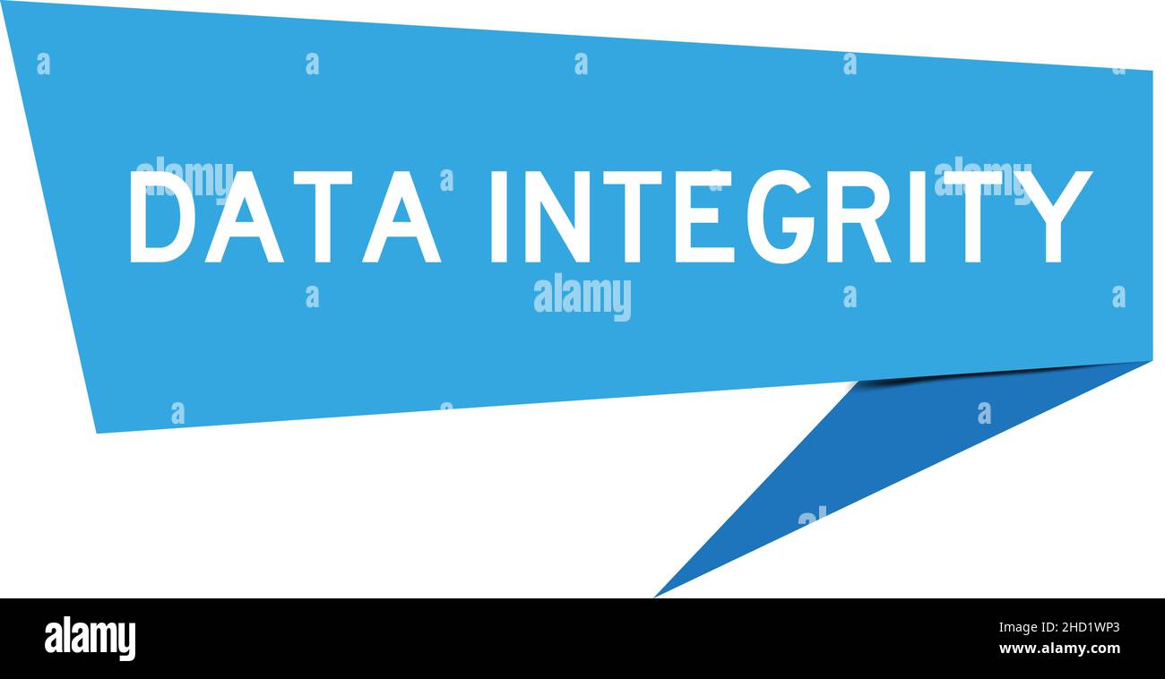 Blue color speech banner with word data integrity on white background Stock Vector