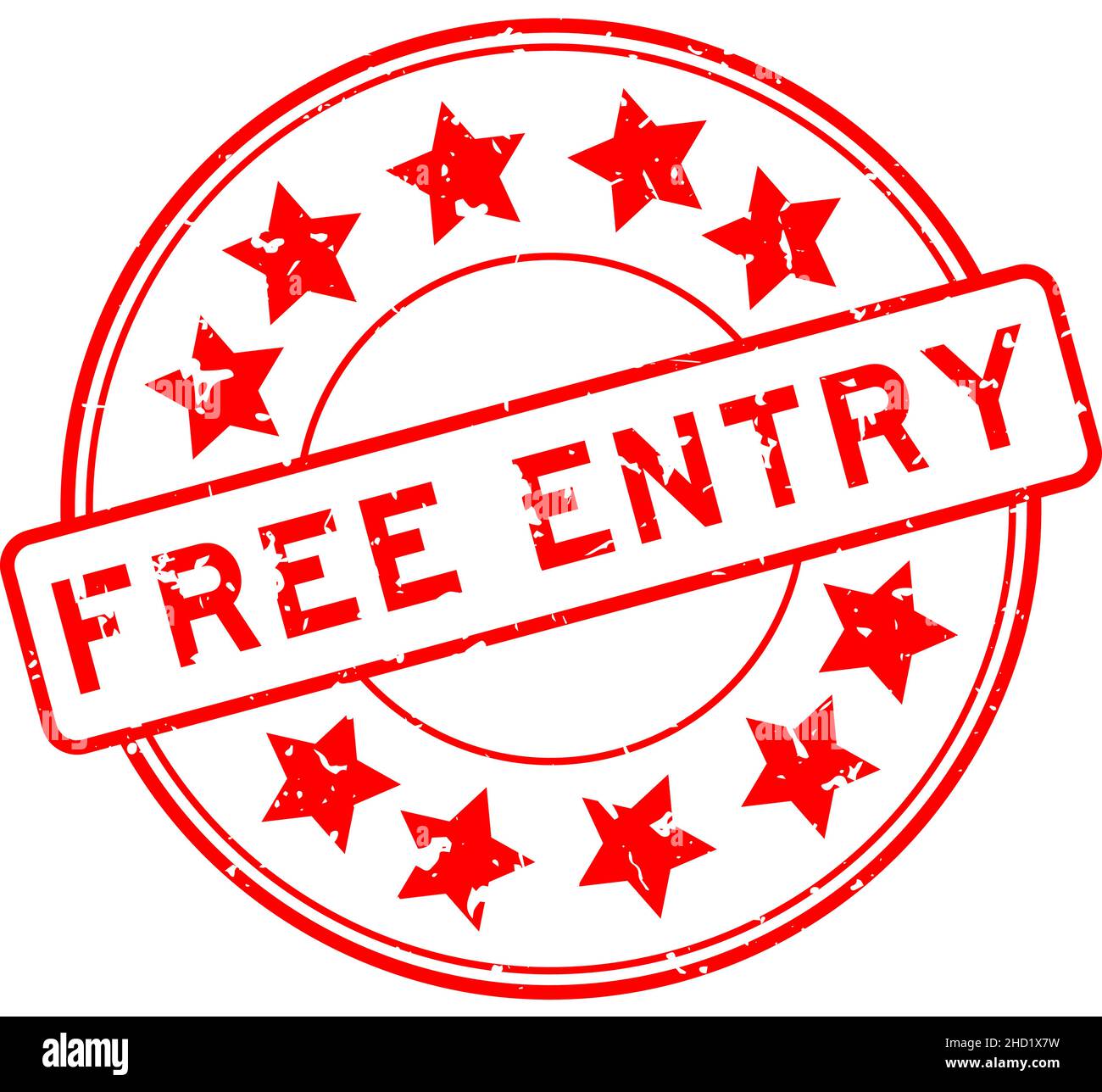Grunge red free entry word with star icon round rubber seal stamp on white background Stock Vector
