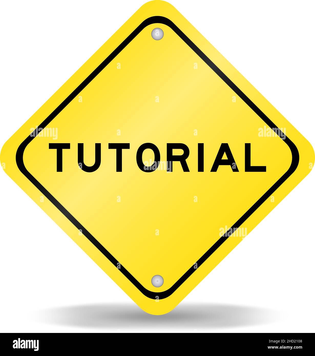 Yellow color transportation sign with word tutorial on white background ...