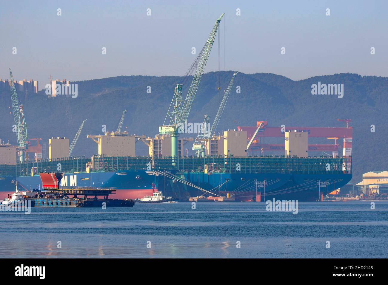 June 24, 2020-Geoje, South Korea-A View of shipbuilding yard scene at samsung heavy industry and DSME in Geoje, South Korea. Stock Photo