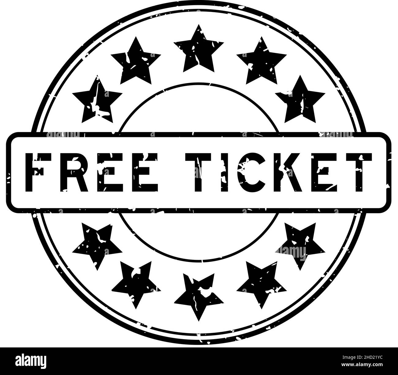 Grunge black free ticket word with star icon round rubber seal stamp on white background Stock Vector
