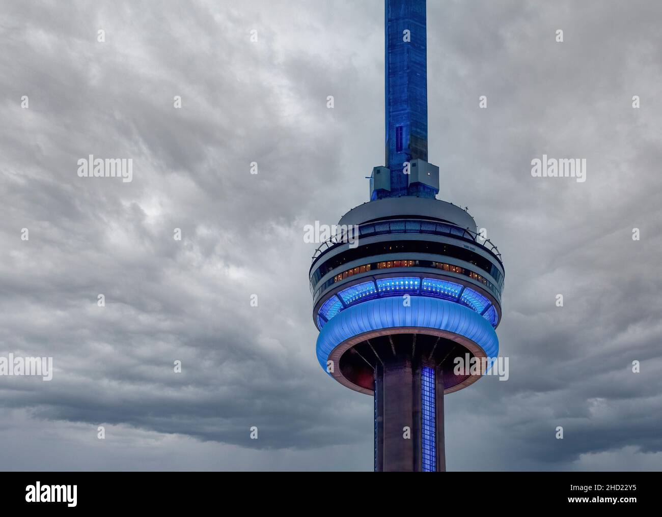 The CN Tower illuminated in blue.Jan. 2, 2022 Stock Photo