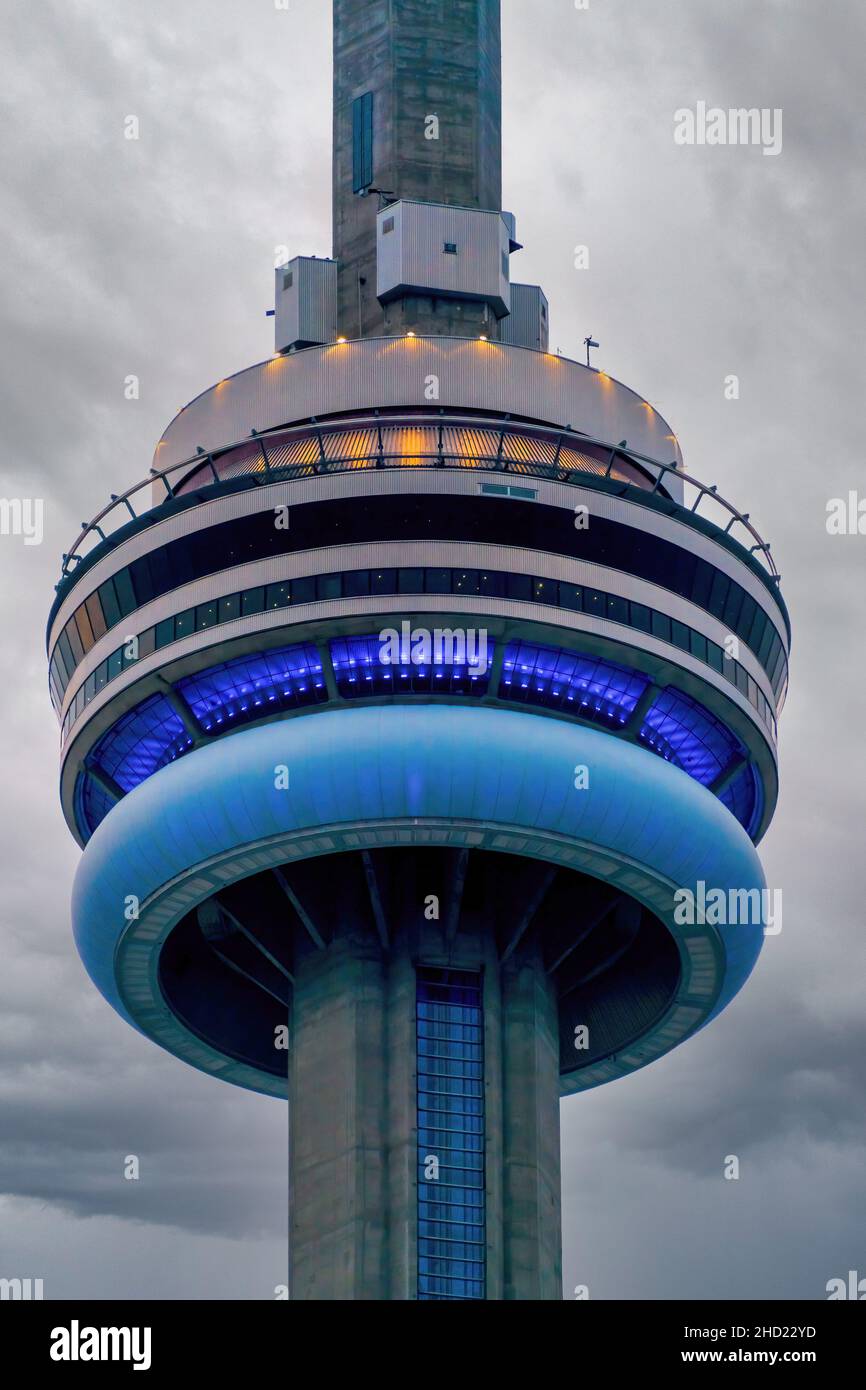 The CN Tower illuminated in blue.Jan. 2, 2022 Stock Photo