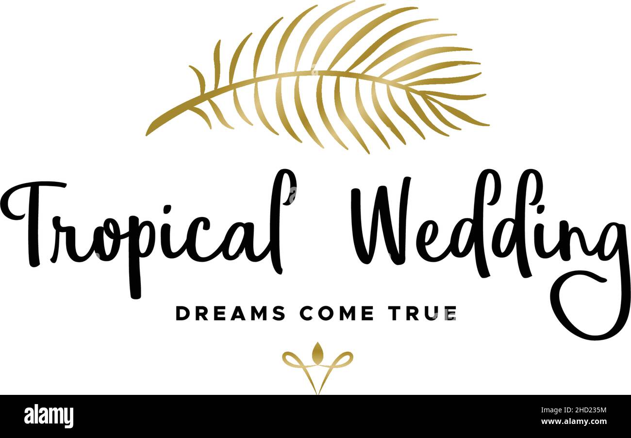Minimalist design TROPICAL WEDDING logo design Stock Vector