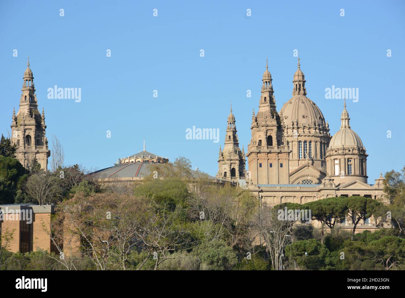 Spain, Barcelona, the National Art Museum of Catalonia hill is a building of classic style particulary renowned for its collection of roman art. Stock Photo