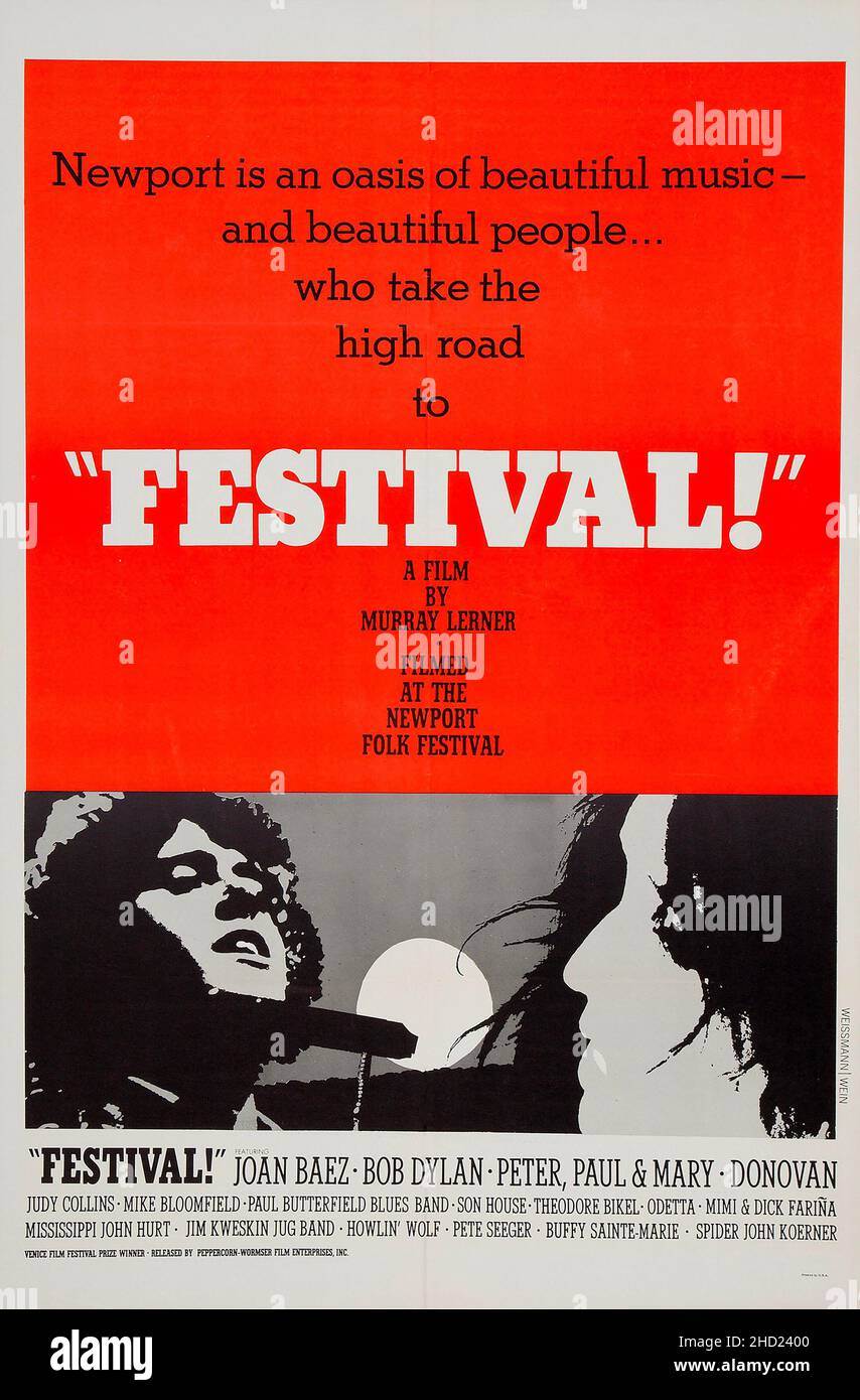 Festival! (1967 film poster) feat Joan Baez, Bob Dylan, Peter, Paul & Mary, Donovan. Newport Folk Festival. Stock Photo