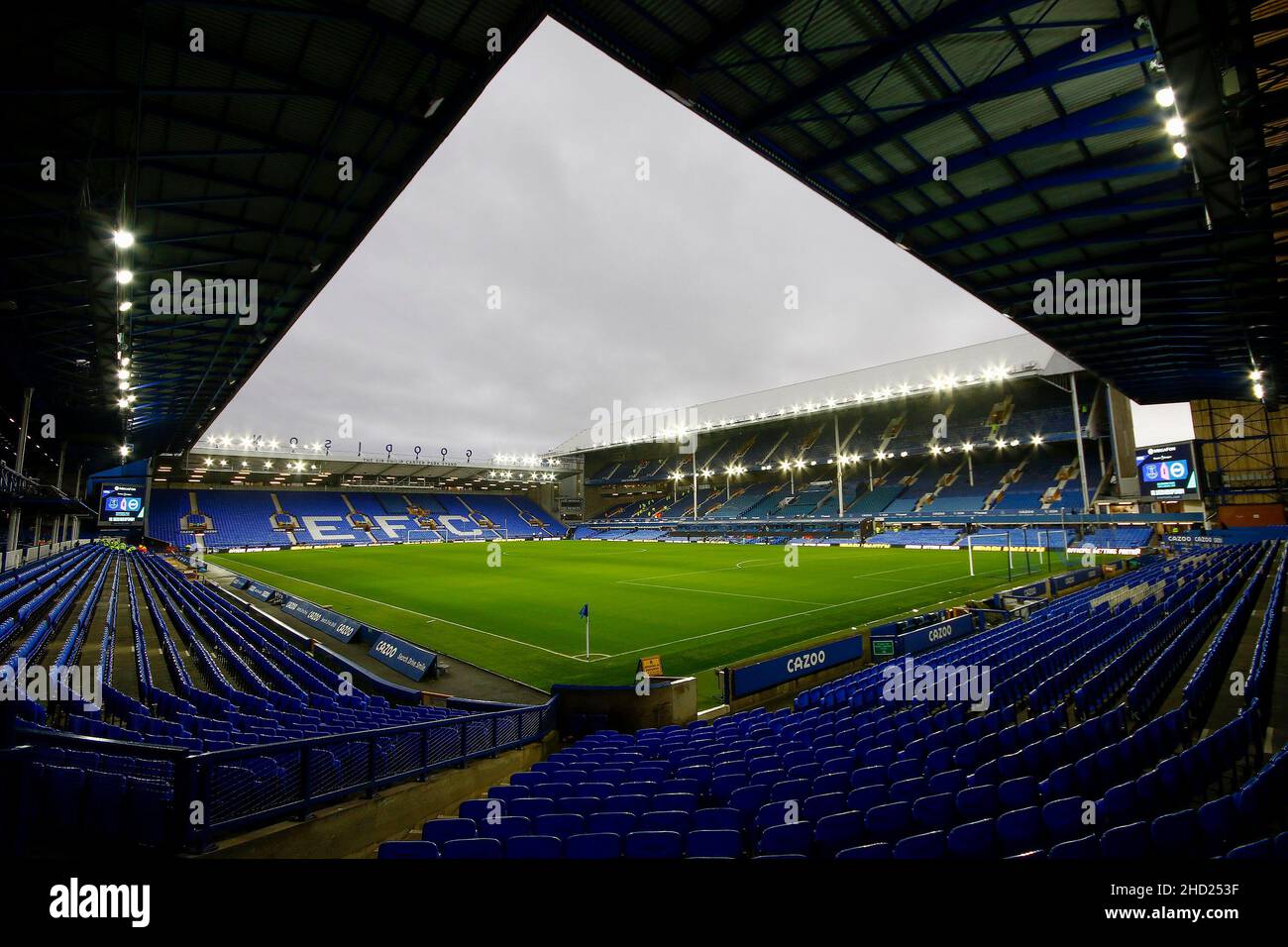 Everton, UK. 02nd Jan, 2022. A General view of inside Goodison Park stadium, home of Everton football club. Premier League match, Everton v Brighton & Hove Albion at Goodison Park in Liverpool on Sunday 2nd January 2022. this image may only be used for Editorial purposes. Editorial use only, license required for commercial use. No use in betting, games or a single club/league/player publications. pic by Chris Stading/Andrew Orchard sports photography/Alamy Live news Credit: Andrew Orchard sports photography/Alamy Live News Stock Photo