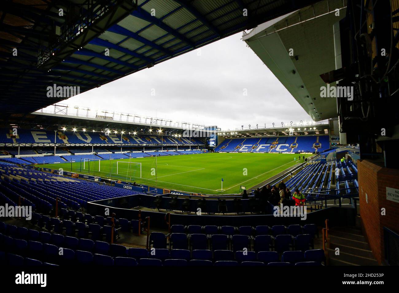 Everton, UK. 02nd Jan, 2022. A General view of inside Goodison Park stadium, home of Everton football club. Premier League match, Everton v Brighton & Hove Albion at Goodison Park in Liverpool on Sunday 2nd January 2022. this image may only be used for Editorial purposes. Editorial use only, license required for commercial use. No use in betting, games or a single club/league/player publications. pic by Chris Stading/Andrew Orchard sports photography/Alamy Live news Credit: Andrew Orchard sports photography/Alamy Live News Stock Photo