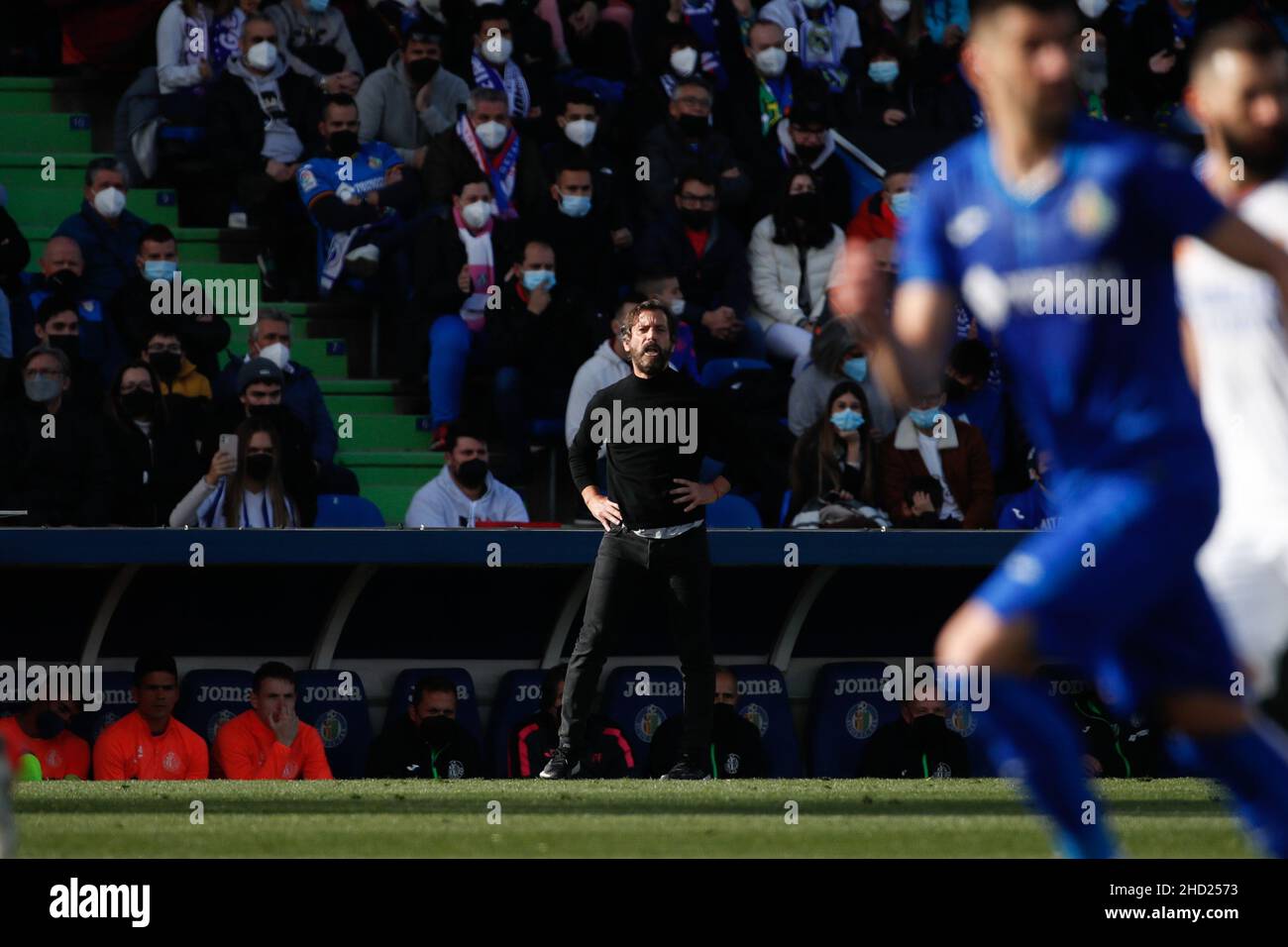 Madrid, Spain. 02nd Jan, 2022. Quique Sanchez Flores of Getafe CF during the La Liga match between Getafe CF and Real Madrid at Coliseum Alfonso Perez Stadium in Madrid, Spain. Credit: DAX Images/Alamy Live News Stock Photo