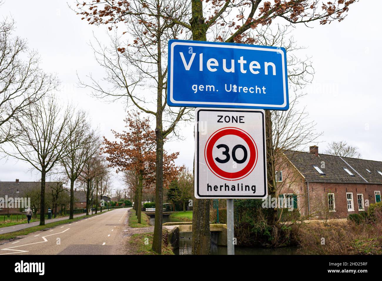Place name sign of Vleuten, municipality of Utrecht, The Netherlands Stock Photo