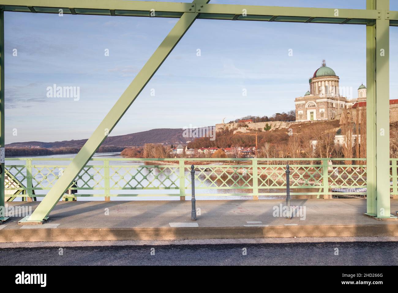 View of Esztergom Basilica and river Danube from the Maria Valeria bridge connecting Hungary and Slovakia Stock Photo