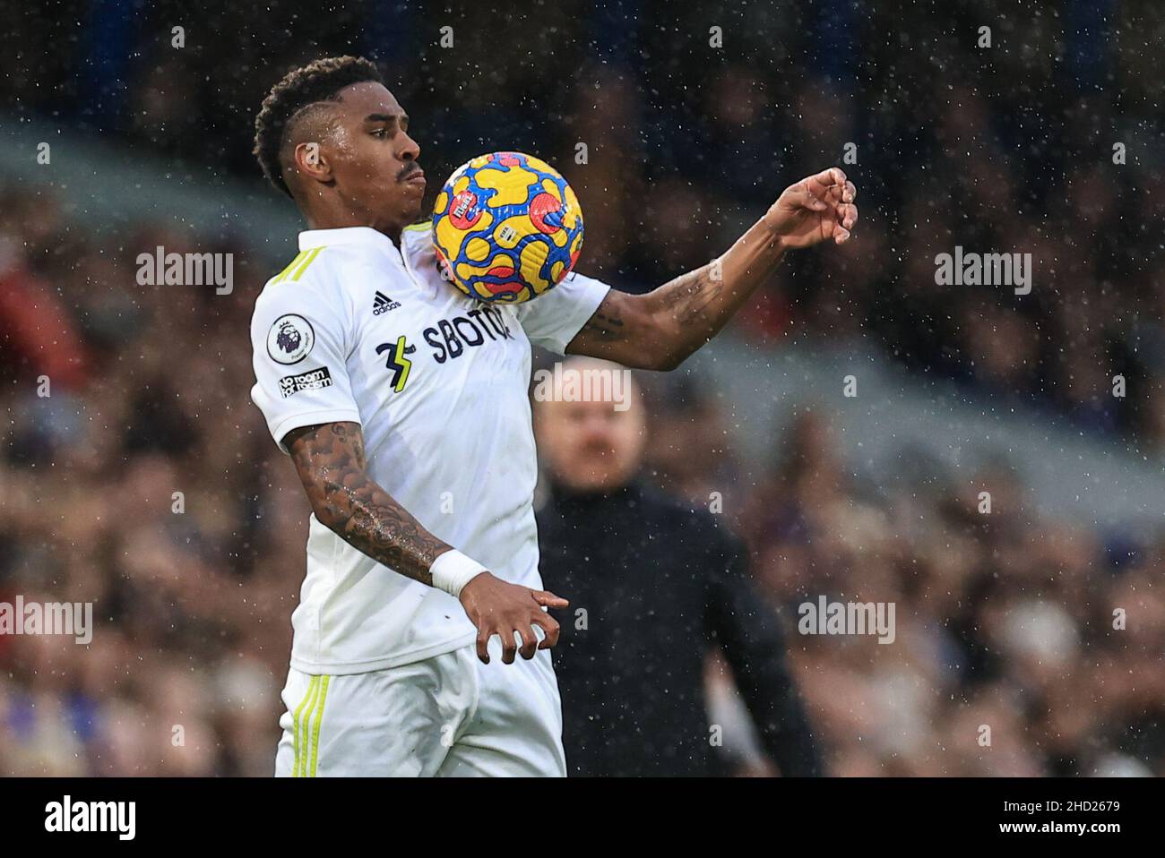 Junior Firpo #3 of Leeds United controls the ball  in Leeds, United Kingdom on 1/2/2022. (Photo by Mark Cosgrove/News Images/Sipa USA) Stock Photo