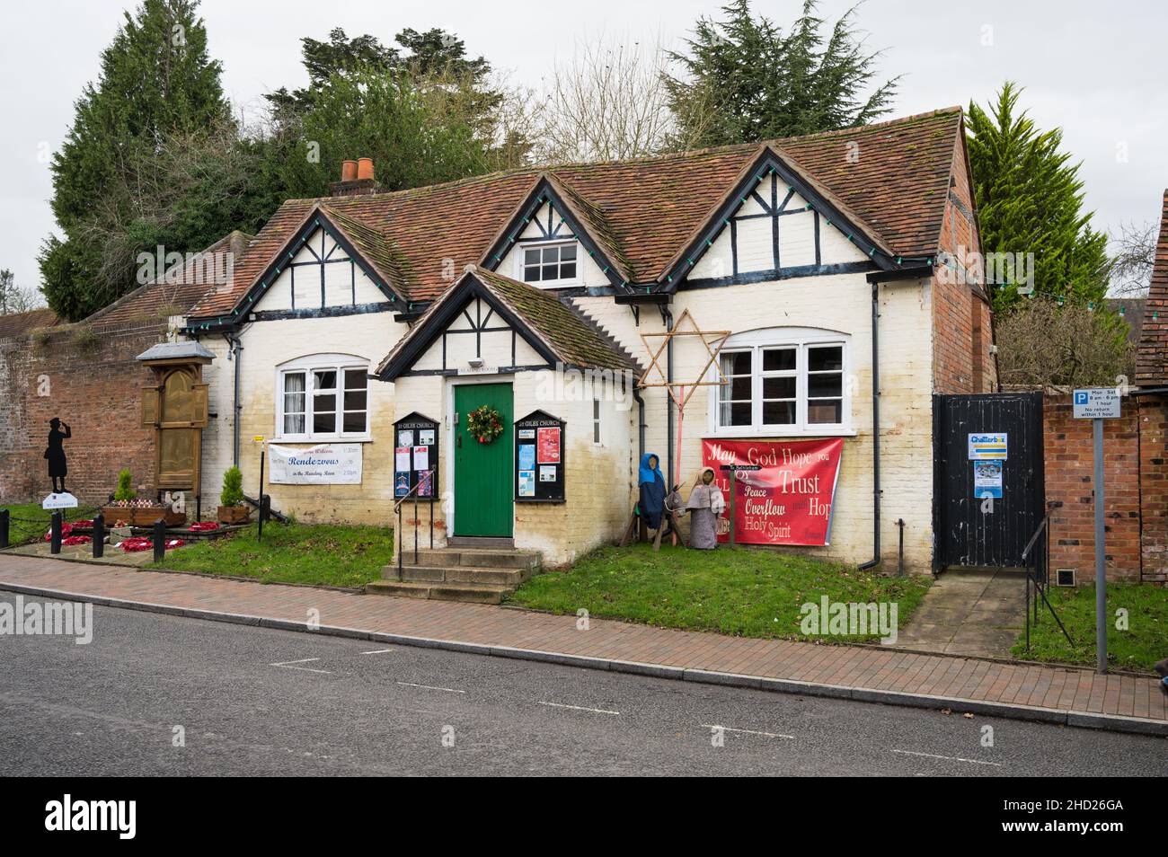 St. Giles Church reading room with an outdoor Christmas tableau