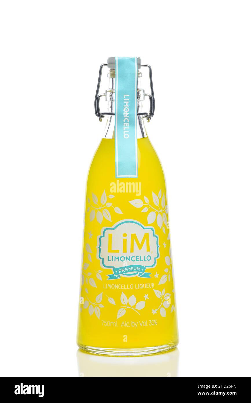 IRVINE, CALIFORNIA - 1 JAN 2022: A bottle of Lim Limoncello Liqueur. Stock Photo