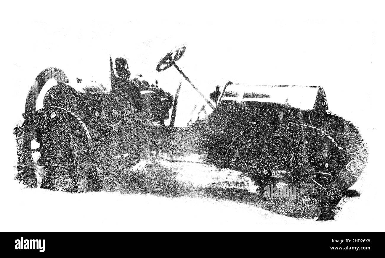 Old automobile racing car. Handmade illustration isolated on white background Stock Photo