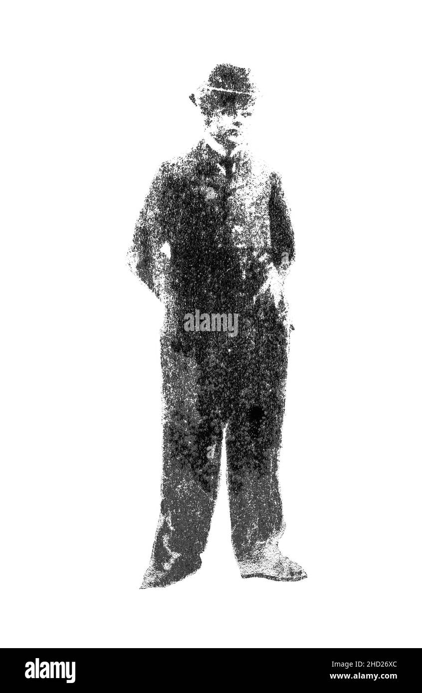 Hand made illustration of Victorian banker isolated on whote background Stock Photo
