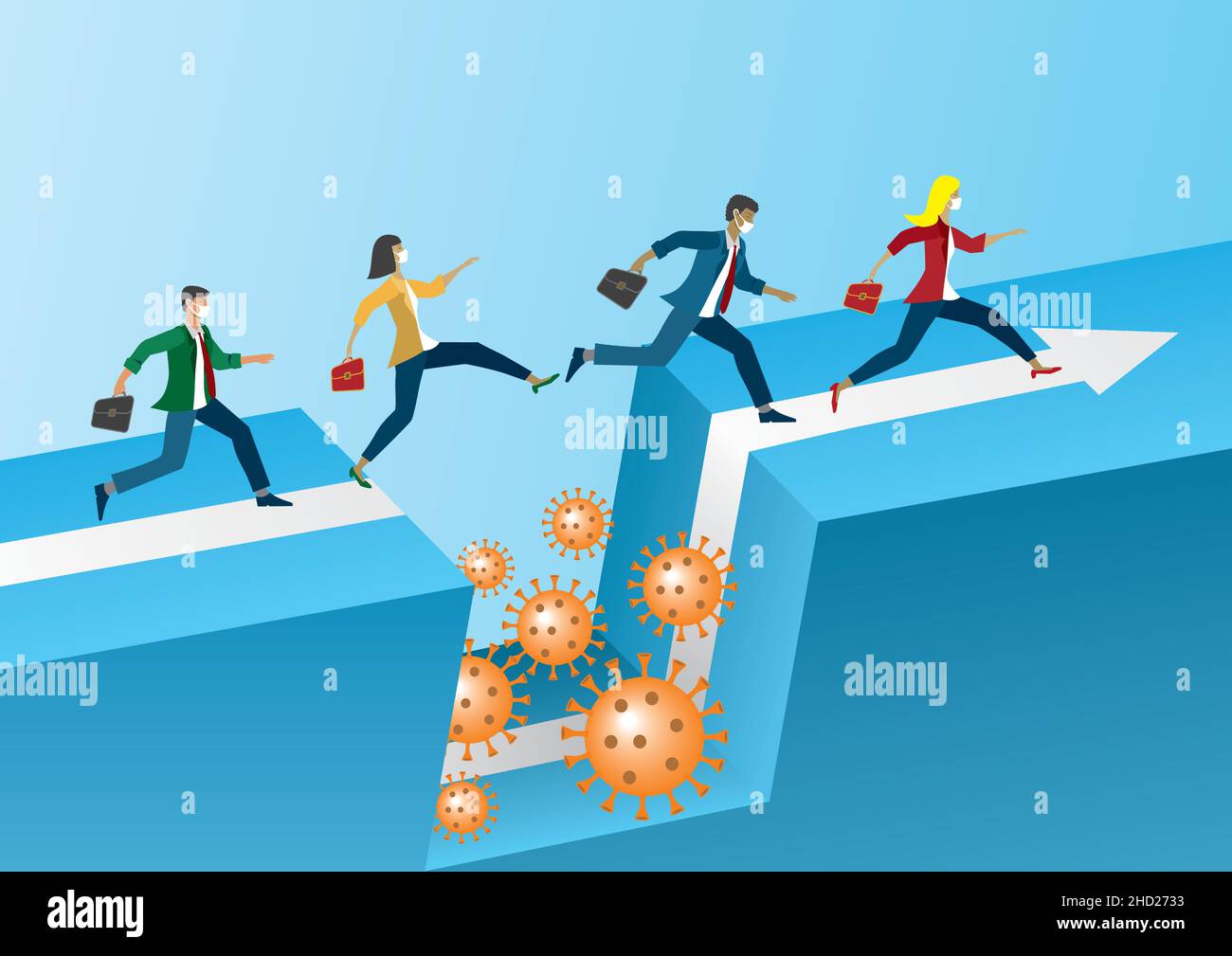 People running and jumping from effects of Coronavirus. Vector illustration. EPS10. Stock Vector