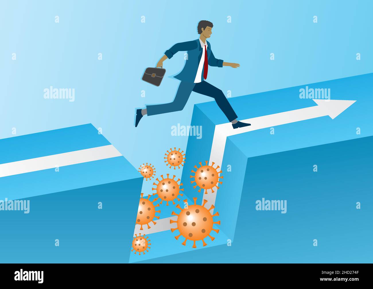 Jumping from Coronavirus crisis. Vector illustration. EPS10. Stock Vector