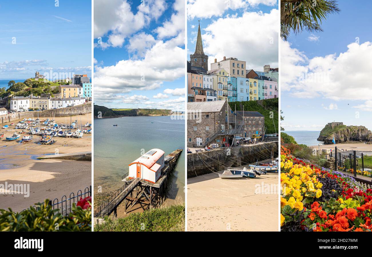 Photo collage of Tenby town in Summer. Pembrokeshire, Wales, the United Kingdom. Stock Photo
