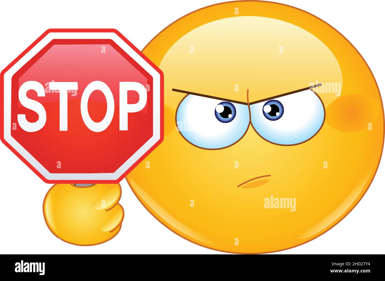 Emoji emoticon holding a stop sign Stock Vector