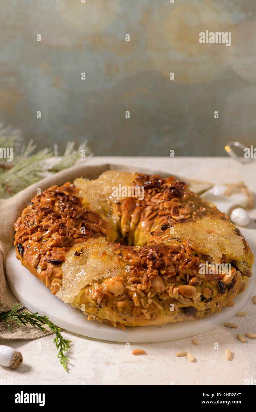 Bolo Rainha or Queen's Cake, Made for Christmas, Carnavale or Mardi Gras  with Present Wrapping in Background Stock Photo - Alamy
