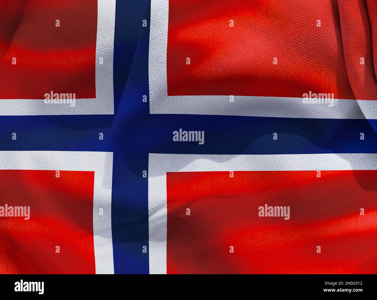 A 3D illustration of the realistic waving fabric flag of Norway