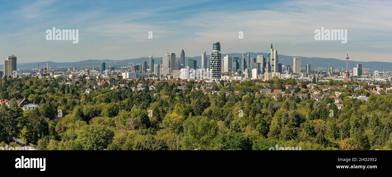 View of the Frankfurt skyline from the Goetheturm viewpoint, Hesse, Germany Stock Photo