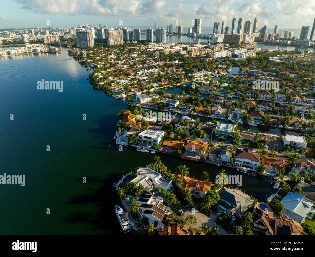 Aerial photo luxury homes on water Miami FL Stock Photo Alamy
