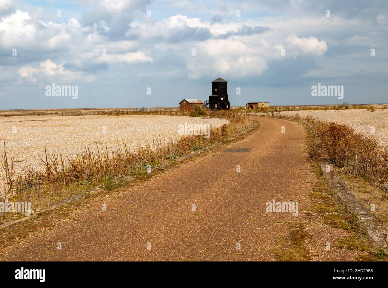 Black Beacon building at former Atomic Weapons Research Establishment, Orford Ness, Suffolk, UK now a nature reserve Stock Photo