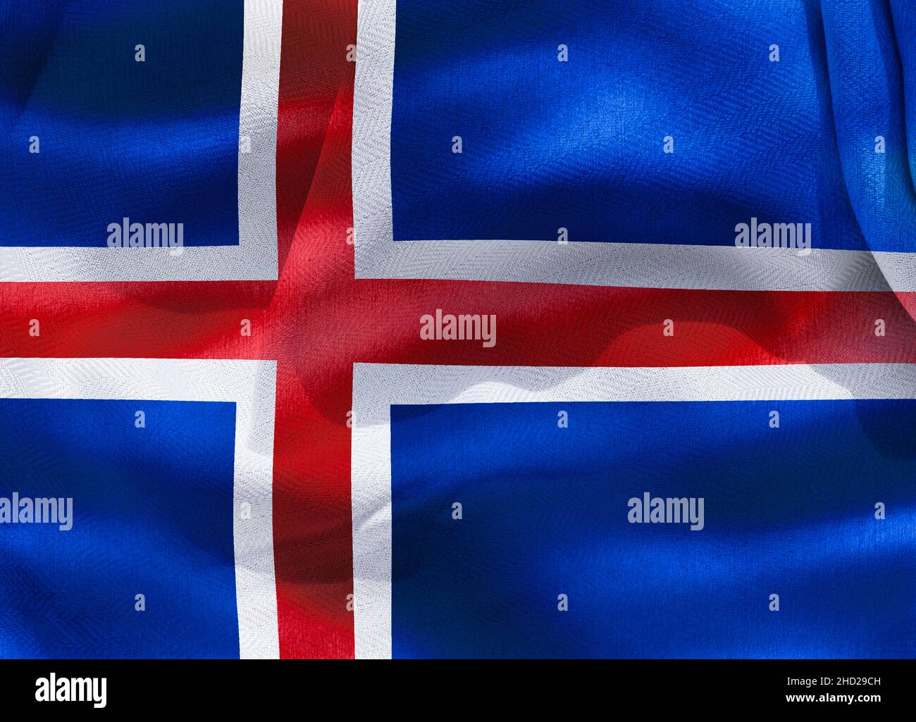 A 3D illustration of the realistic waving fabric flag of Iceland ...