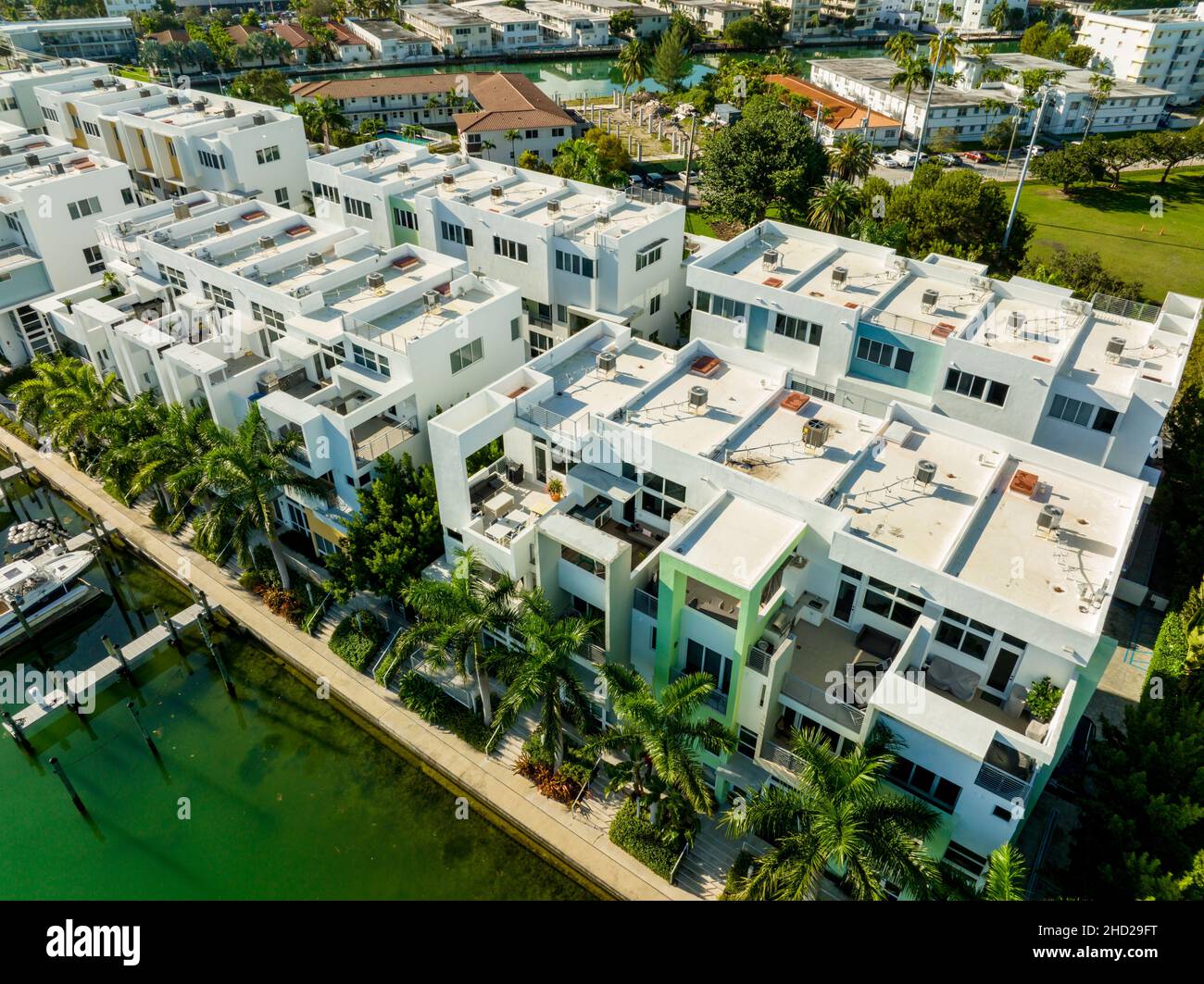 Aerial photo Aria on the Bay Miami Beach luxury townhomes Stock Photo